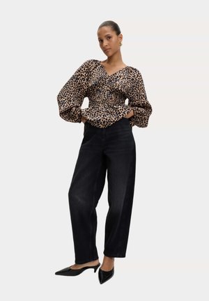ANIMAL PRINT PUFF SLEEVE - Blusa - brown mix