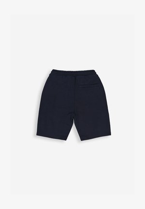 Marineblaue Shorts aus Baumwolle mit einem elastischen Bund und einer einzelnen Gesäßtasche, die ein einfaches Design ohne sichtbare Muster aufweisen.