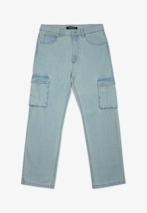 Heledad denim cargo püksid helesinises värvis, sirgete jalgadega, kahe küljetasku ja klassikalise viie-tasku disainiga. Omab vöökohas rihma silmuseid ja nup closure.
