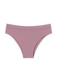 Bikini onderkant in stofkleur dusty rose, gemaakt van zacht materiaal, voorzien van een middelhoge tailleband en naadloze randen voor een gladde afwerking.