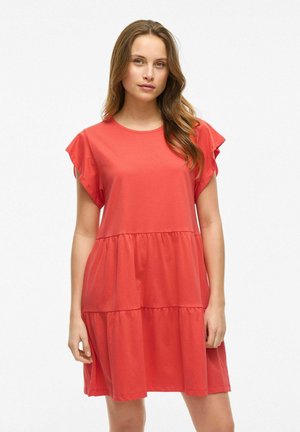 VILA FLÜGELÄRMEL - Jerseykjole - poppy red