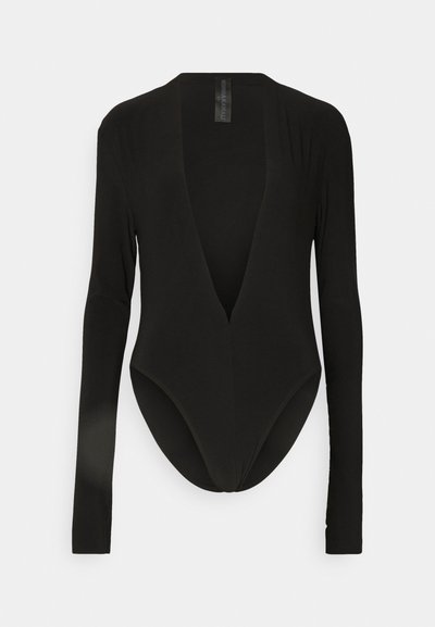 Norma Kamali LONG SLEEVE DEEP V NECK BODYSUIT - Body - black