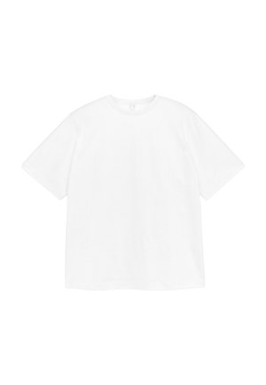 T-Shirt mit kurzen Ärmeln und Rundhalsausschnitt aus unifarbenem weißen Baumwollstoff. Normale Passform mit schlichter Gestaltung und ohne sichtbare Muster oder Akzente.