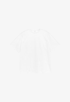 T-Shirt mit kurzen Ärmeln und Rundhalsausschnitt aus unifarbenem weißen Baumwollstoff. Normale Passform mit schlichter Gestaltung und ohne sichtbare Muster oder Akzente.