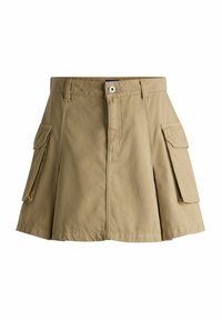 Kaki skort lavet af bomuldsblanding, med frontknaplukning, to sidelommer og en blyantdesign med en glat tekstur.