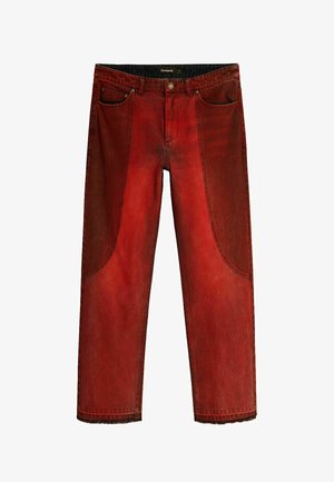 Desigual, PANELED DENIM PANTS - Jean droit - red