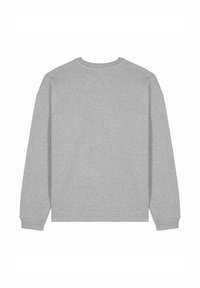 Sweat-shirt gris à col rond, manches longues, poignets et ourlet côtelés, en tissu doux à texture lisse, design uni.