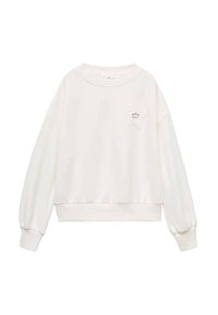 Bílá mikina s dlouhými, nabíranými rukávy, kulatým výstřihem a malou hvězdičkou na hrudi. Vyrobena z měkké, texturované tkaniny.