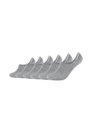 Fünf Paar graue, unsichtbare Socken aus weichem Textilmaterial, mit glatter Oberfläche und einem tief ausgeschnittenen Design sowie einer verstärkten Ferse.