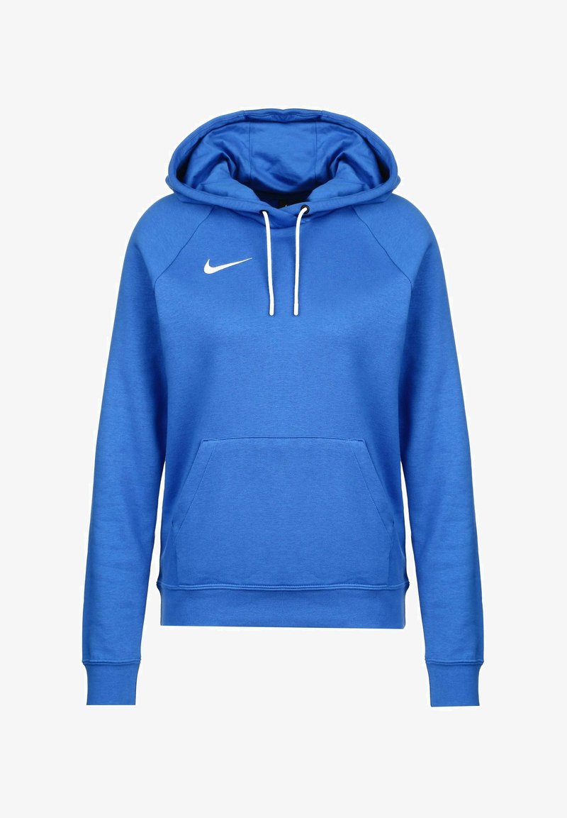 Felpa blu con cappuccio regolabile, tasca frontale e logo Nike bianco. Realizzata in tessuto morbido con polsini e orlo a costine.