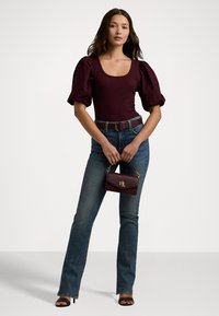 Lauren Ralph Lauren STRETCH COTTON BALLOON SLEEVE TEE - T-shirt med print - pinot noir