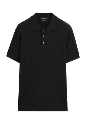 Černé žebrované polo tričko s krátkým rukávem, třemi knoflíky a límečkem, označené Massimo Dutti, vyrobené ze 100% bavlny.