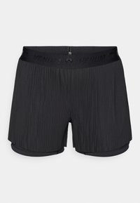 Μαύρο αθλητικό σορτς με πιετέ σχεδιασμό, ελαστική μέση με λογότυπο και εσωτερική επένδυση για άνεση και στήριξη.