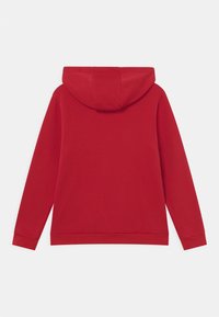 Sweat-shirt à capuche rouge en tissu doux, avec des manches longues et une coupe décontractée. Le dos présente un design sans couture sans détails supplémentaires.