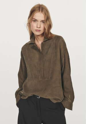 Massimo Dutti GARMENT WITH ZIP ON THE CHEST - Bluse - dark brown