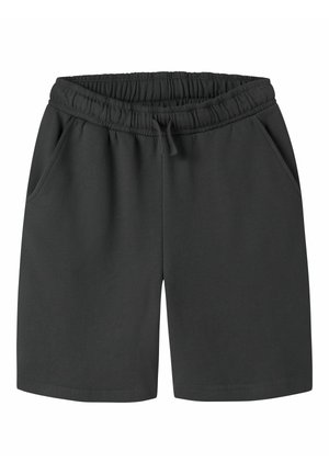 Svarte fritidsshortser med elastisk midjebånd, justerbar snor og sidelommer, vist mot hvit bakgrunn.