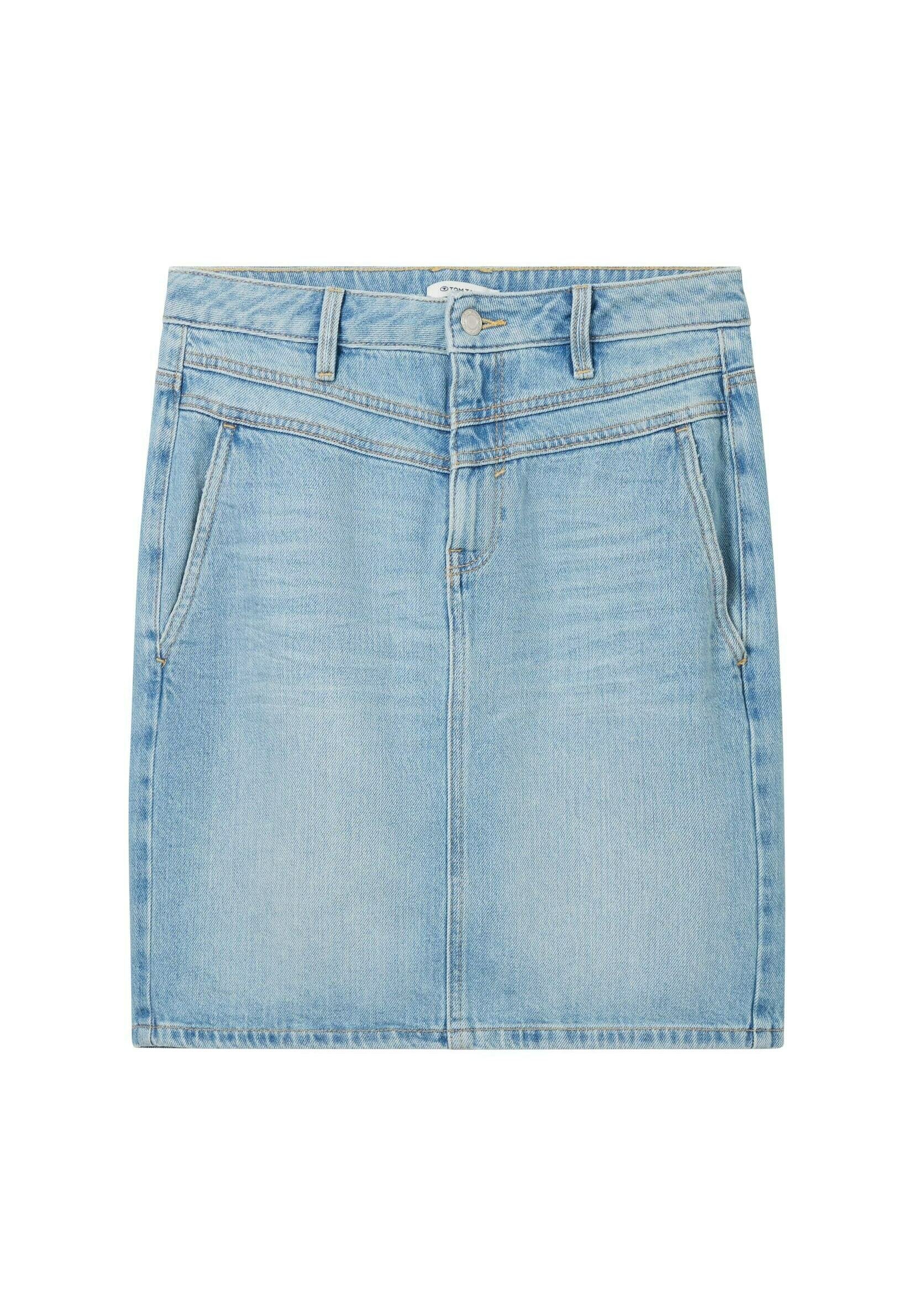 TOM TAILOR Damen Jeansrock – Regular Fit, Midi-Länge, Mit Seitenschlitzen