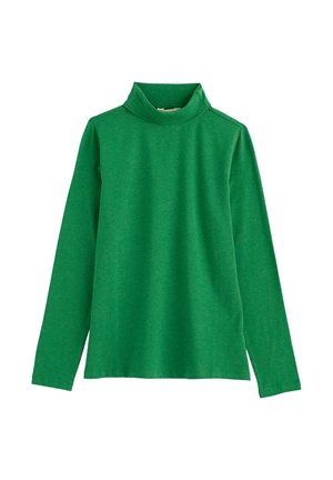 Roheline pikkade varrukatega teesärk, millel on pehme materjal ja poolkaelusega kaelus. Disainis on istuv kaelus ja küljetroogitud õmblused, mis annavad ühtlase joone.