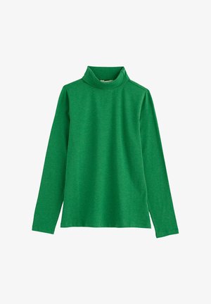 Roheline pikkade varrukatega teesärk, millel on pehme materjal ja poolkaelusega kaelus. Disainis on istuv kaelus ja küljetroogitud õmblused, mis annavad ühtlase joone.