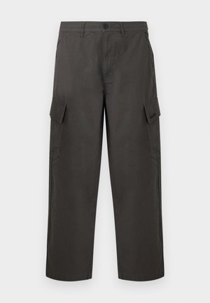 Σκούρο γκρι παντελόνι cargo με ίσια πόδια, κούμπωμα με κουμπί, θηλιές για ζώνη, πλαϊνές τσέπες και τσέπες με καπάκι στους μηρούς.