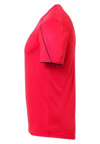 Rotes kurzärmeliges Sportshirt aus leichtem Material, mit Rundhalsausschnitt und dezenten schwarz Akzenten entlang der Nähte.