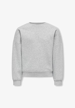 Felpa grigia realizzata in morbido tessuto misto cotone, con scollatura rotonda, maniche lunghe e polsini e orlo a coste.