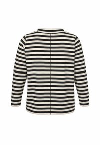 Zwart-wit gestreept langemouwshirt met een ronde halslijn en rechte zoom, met contrasterende draadstiksel langs de achternaad.