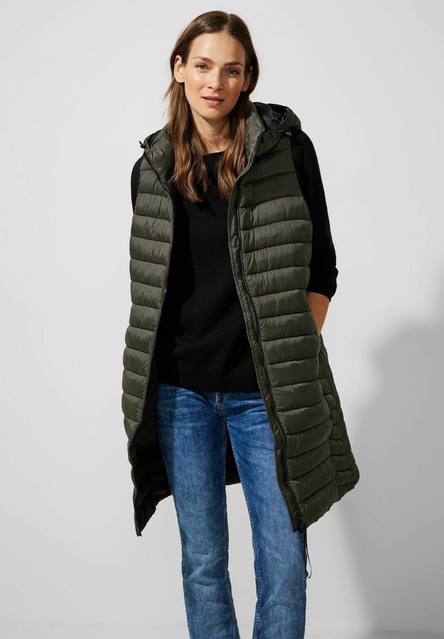 Street One Lange Steppweste Mit Kapuze Damen Modische Steppweste