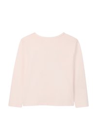 Koszula z długim rękawem w jasnoróżowym kolorze, wykonana z miękkiej bawełny. Ma okrągły dekolt i prosty, bezszwowy fason bez widocznych elementów metalowych czy ozdób.