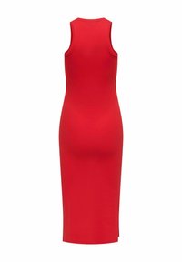 Abito midi rosso a costine con design senza maniche, scollatura rotonda e spacco laterale all'orlo per un tocco di stile. Tessuto misto cotone.