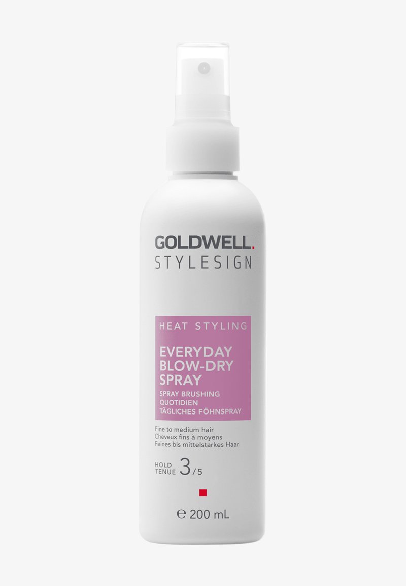 Flacon spray blanc Goldwell Stylesign Everyday Blow-Dry Spray pour cheveux fins à moyens, 200 ml, niveau de tenue 3 sur 5.