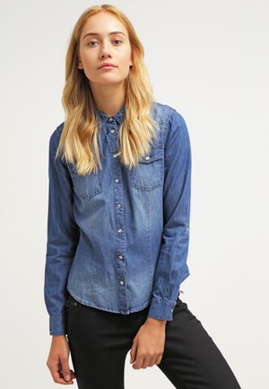 ONLALWAYSROCK - Button-down blouse - dark blue denim