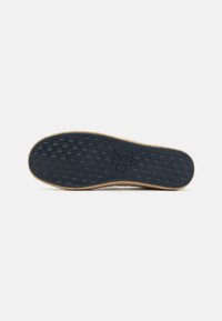 La semelle des espadrilles Calvin Klein présente un bord en jute tressé et un fond en caoutchouc texturé bleu marine avec une empreinte de logo, conçu pour offrir une bonne traction.