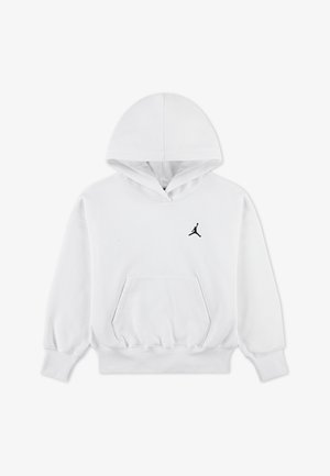 Biała sweatshirt z kapturem wykonana z bawełny. Posiada przednią kieszeń kangurkę, ściągacze na rękawach oraz czarne logo na torsie. Prosty design.