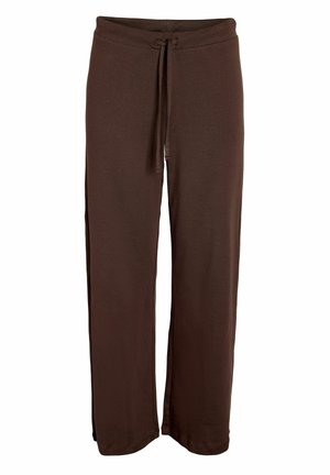 Brune joggebukser med avslappet passform, elastisk midje og justerbar snor, laget av mykt stoff for uformell bruk.