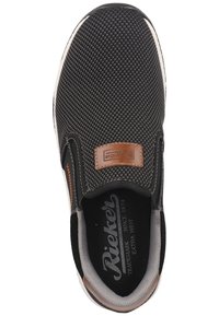 Musta liukusukkinjalkine, jossa on verkkomateriaali, nahka-akseli, teksturoitu pinta ja pehmustettu pohja. Varustettu brändätyllä sisäpohjalla.