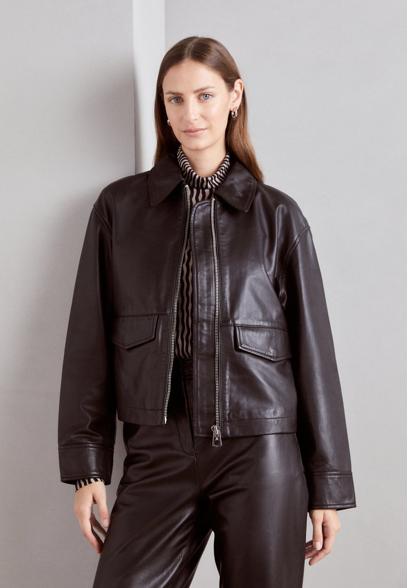 Marc O'Polo TURN DOWN COLLAR ZIPPER, FLAP POCKETS LINED - Usnjena jakna - black