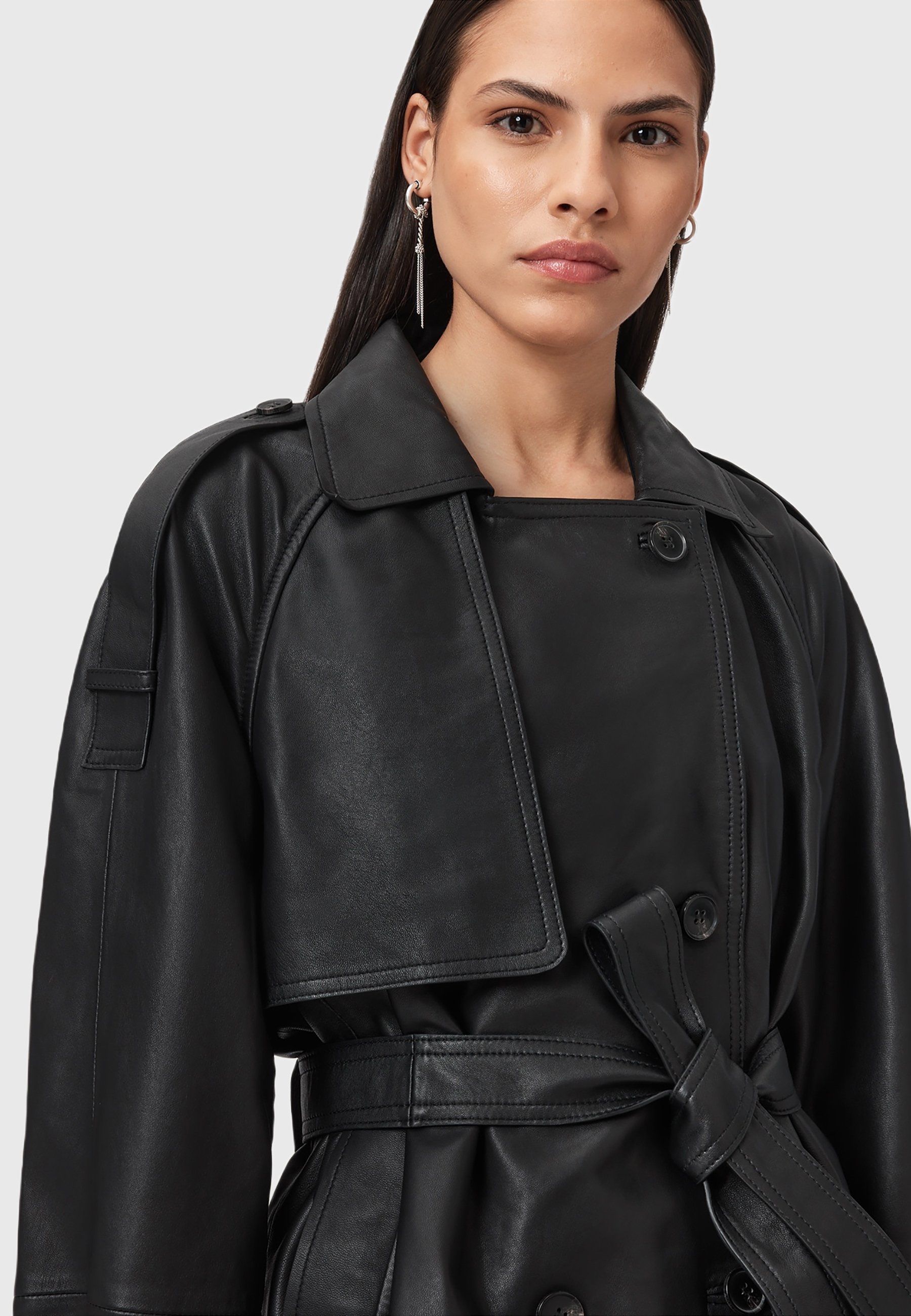 未使用タグ付　ALLSAINTS トレンチコート　黒 ALLSAINTS トレンチコート コート OKENA DOUBLE BREASTED LEATHER