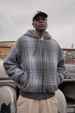 BORG CHECK HOODIE UNISEX - Bunda z umělé kůže - grey