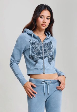 Ed Hardy, WOMENS STAY TRUE FITTED CROPPED WASHED ZIP THRU HOODIE - Felpa con zip - blue
