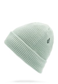 Light green knitted beanie hat with a folded brim and subtle textured pattern, featuring a small black logo on one side.