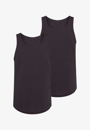 Due due top neri senza maniche realizzati in morbido tessuto di cotone, con scollo rotondo e orlo dritto. Design senza cuciture, senza hardware o dettagli prominenti.