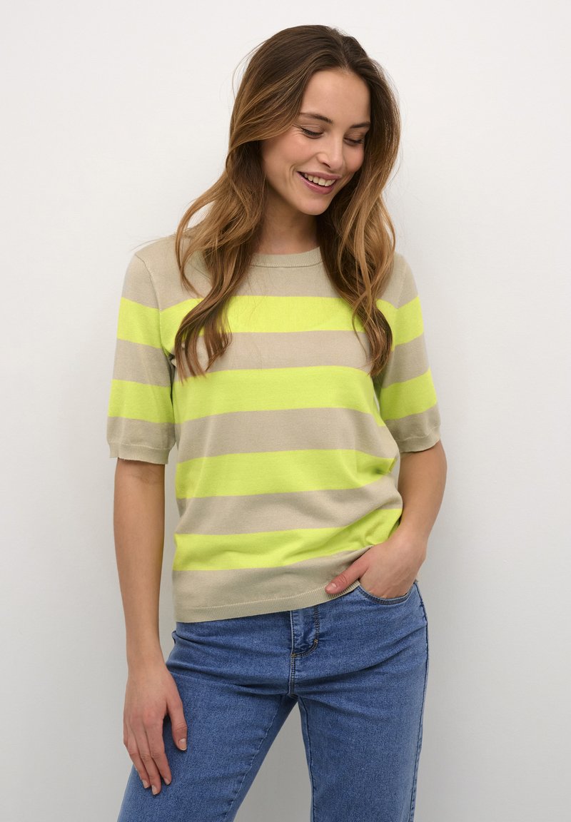 Kaffe - MILO  - Printtipaita - feather gray lime bold stripe, Suurenna