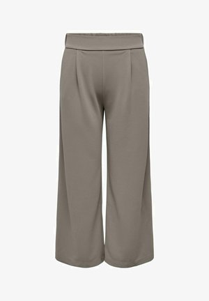 Weite Hosen in einem neutrals Beigeton, aus weichem Material mit texturierter Oberfläche, ausgestattet mit hohem Taillenbund und gefaltetem Vorderteil.