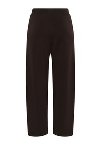 Pantalon noir à jambes larges, court avec une taille élastique et un ourlet droit, présenté sur un fond blanc uni.