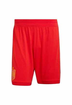 Czerwone spodenki piłkarskie wykonane z lekkiego materiału. Posiadają elastyczną talię i złote logo na dolnej części lewej nogawki.