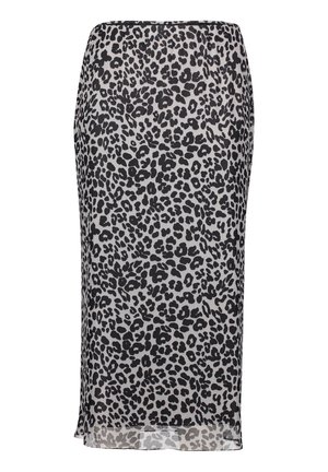 Leopardmønstret midi-nederdel lavet af letvægtigt stof, med en lige silhuet, elastisk talje og en søm med let gennemsigtighed.