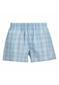 Ljusblå rutiga boxershorts med en elastisk midja, tillverkade i mjukt bomullsmaterial och med en avslappnad passform.