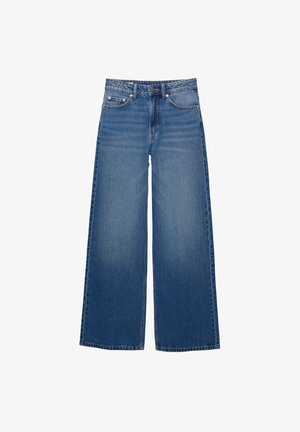 Wide-leg spijkerbroeken in een medium blauwe wassing, met een hoge taille, ontwerp met vijf zakken en gestikte details langs de naden.