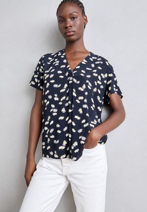 V NECK - Trükipildiga T-särk - navy